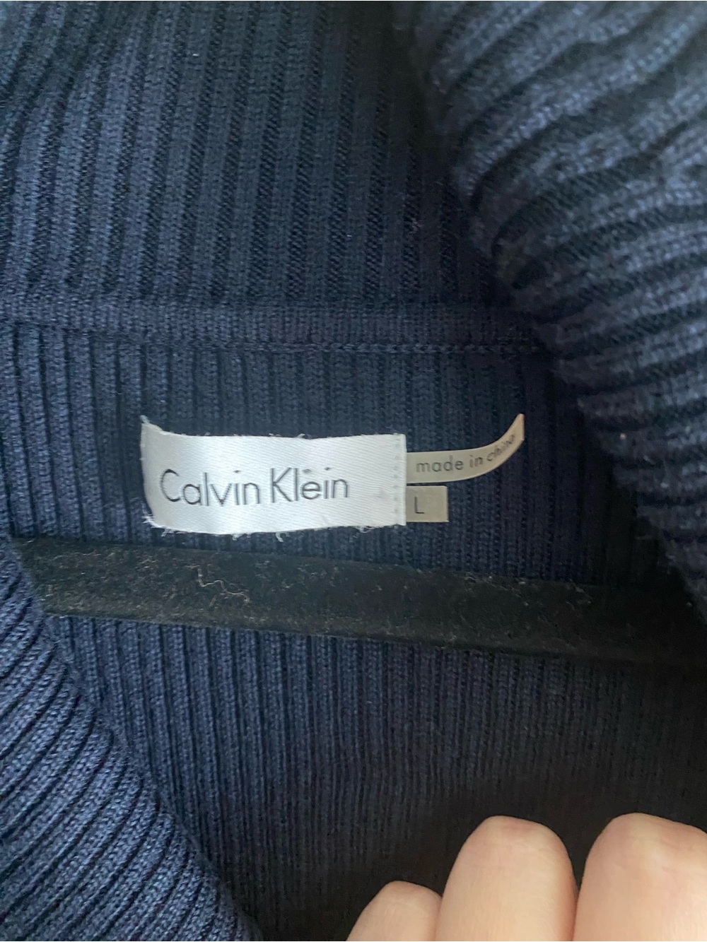 Calvin Klein Navy Blue Ribbed Cowl Neck Fit & Flare Sweater Dress L - Picture 5 of 7